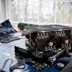 Astronauts Walking In Space Galaxy Moon Planet Wrapping Paper Roll TS11 Black Print Your Wear