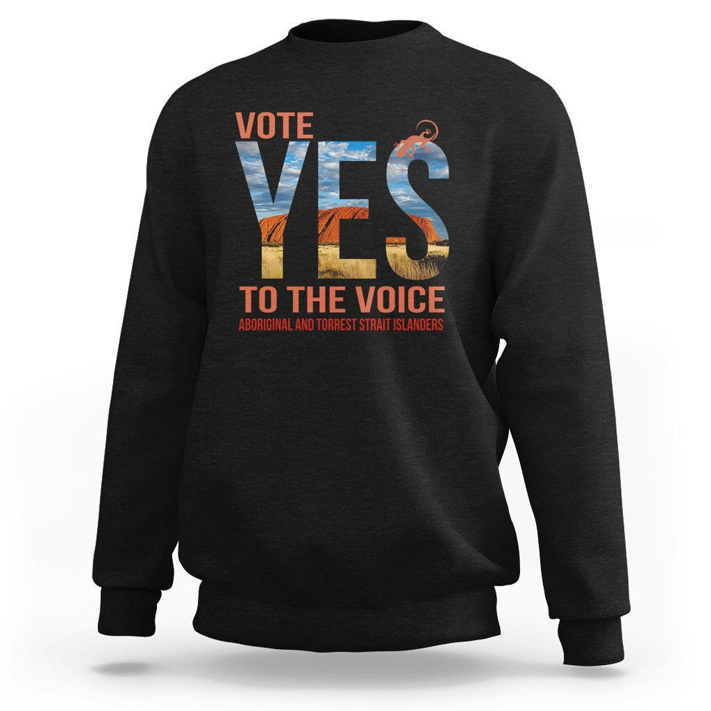 Australia Indigenous Sweatshirt Vote Yes To The Voice Aboriginal And Torres Strait Islanders TS02 Black Printyourwear