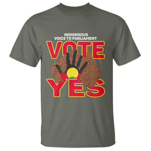 Australia Indigenous T Shirt Aboriginal Flag Vote Yes Urulu Statement TS02 Military Green Printyourwear