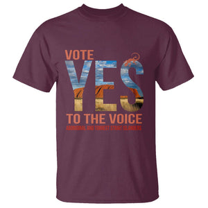 Australia Indigenous T Shirt Vote Yes To The Voice Aboriginal And Torres Strait Islanders TS02 Maroon Printyourwear