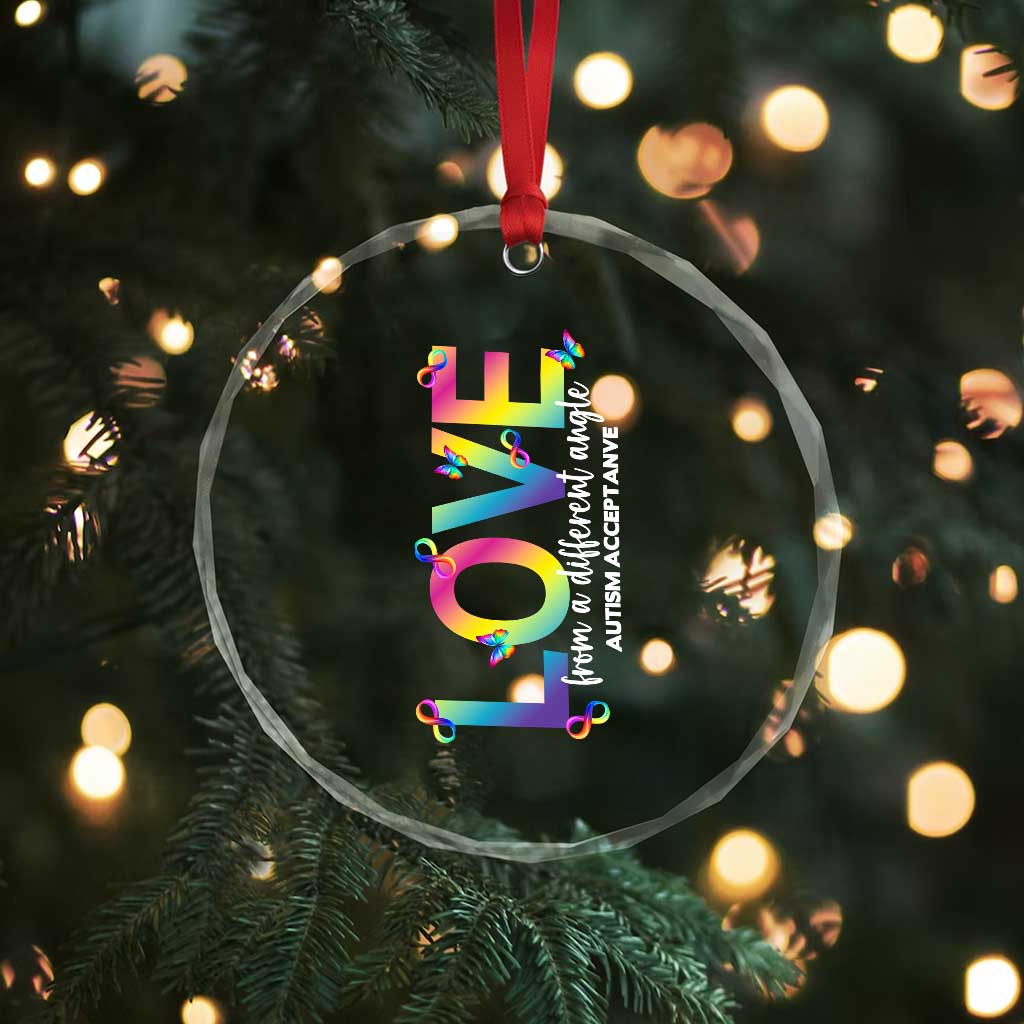 Autism Acceptance Crystal Glass Ornament Love From a Different Angle Rainbow Infinity TS02 Print Your Wear
