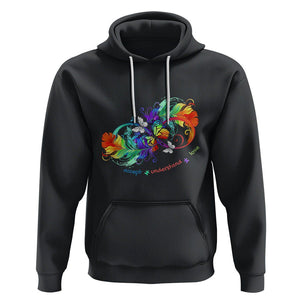 Autism Acceptance Hoodie Accept Understand Love Rainbow Infinity With Butterfly Feathers TS01 Black Printyourwear