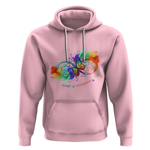 Autism Acceptance Hoodie Accept Understand Love Rainbow Infinity With Butterfly Feathers TS01 Light Pink Printyourwear