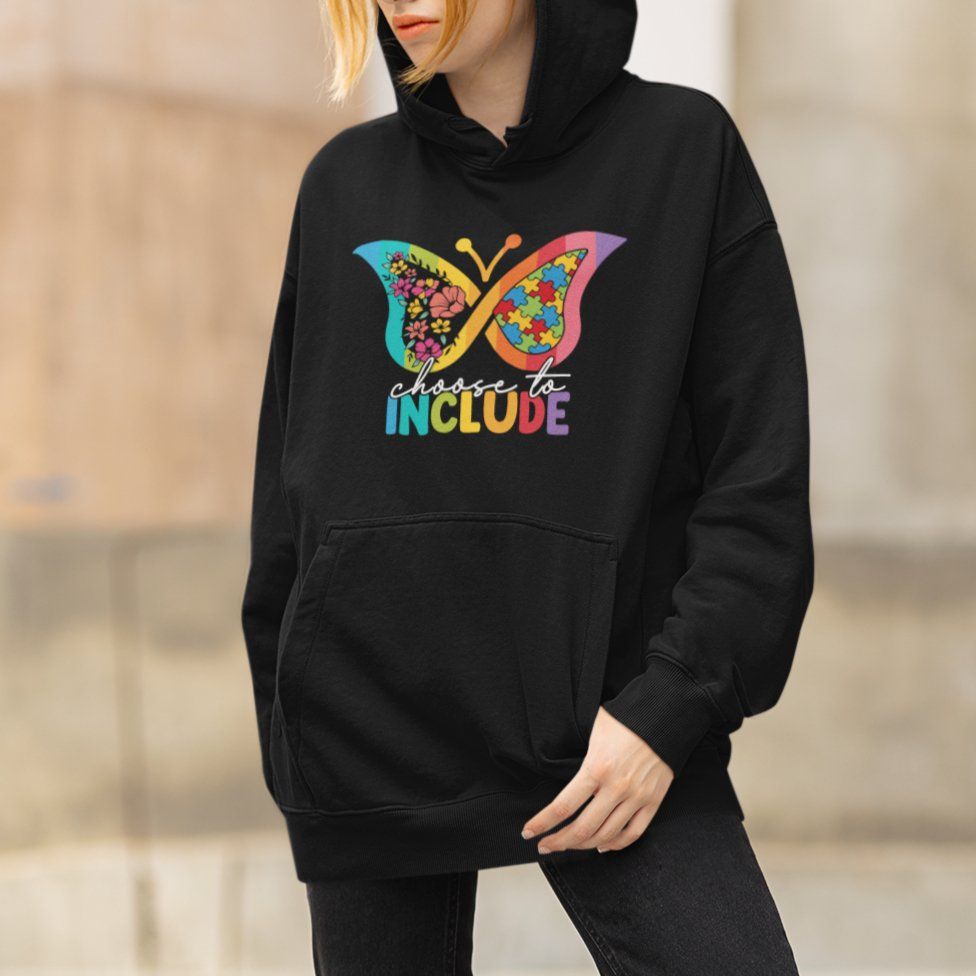 Autism Acceptance Hoodie Choose To Include Spectrum Neurodiversity Floral Butterfly TS02 Printyourwear