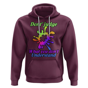 Autism Acceptance Hoodie Don't Judge What You Don't Understand Puzzle Piece TS02 Maroon Printyourwear