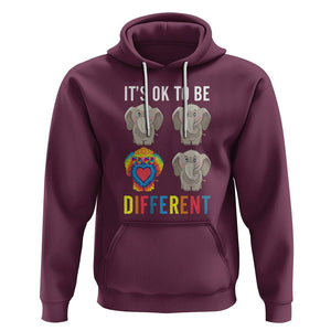 Autism Acceptance Hoodie It's Ok To Be Different Tie Dye Elephant Hippy Style TS01 Maroon Printyourwear