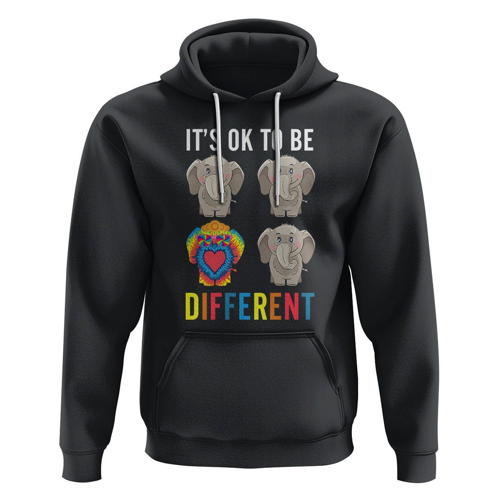 Autism Acceptance Hoodie It's Ok To Be Different Tie Dye Elephant Hippy Style TS01 Black Printyourwear