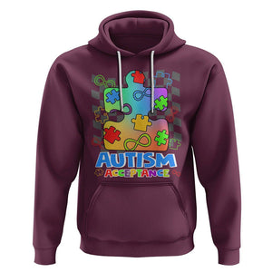 Autism Acceptance Hoodie Retro Groovy Puzzle Piece Spectrum Rainbow Infinity Symbol TS02 Maroon Printyourwear