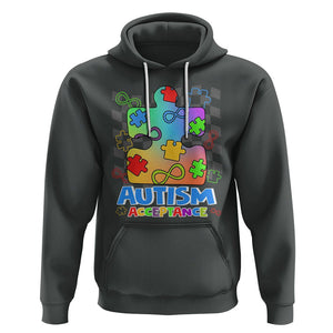 Autism Acceptance Hoodie Retro Groovy Puzzle Piece Spectrum Rainbow Infinity Symbol TS02 Dark Heather Printyourwear