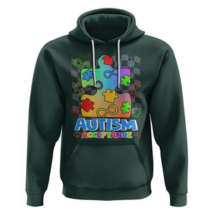 Autism Acceptance Hoodie Retro Groovy Puzzle Piece Spectrum Rainbow Infinity Symbol TS02 Dark Forest Green Printyourwear