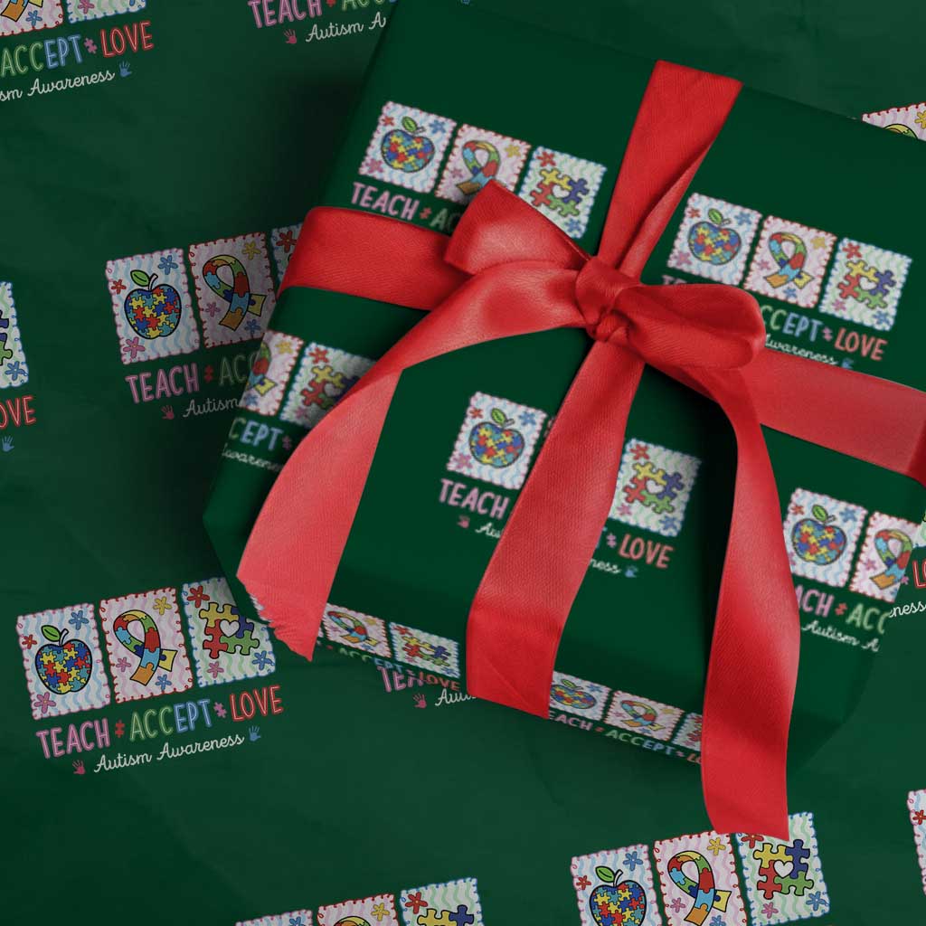 Autism Acceptance Support Wrapping Paper Roll Teach Accept Love TS12 Green Print Your Wear