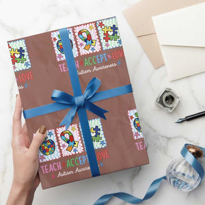 Autism Acceptance Support Wrapping Paper Roll Teach Accept Love TS12 Mocha Print Your Wear