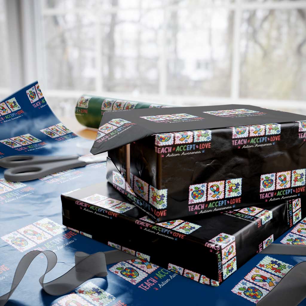 Autism Acceptance Support Wrapping Paper Roll Teach Accept Love TS12 Black Print Your Wear