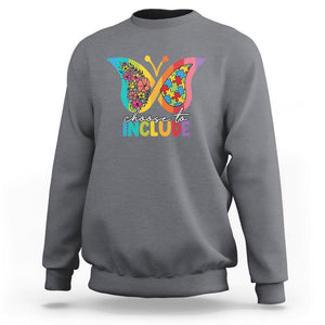 Autism Acceptance Sweatshirt Choose To Include Spectrum Neurodiversity Floral Butterfly TS02 Charcoal Printyourwear