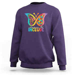 Autism Acceptance Sweatshirt Choose To Include Spectrum Neurodiversity Floral Butterfly TS02 Purple Printyourwear