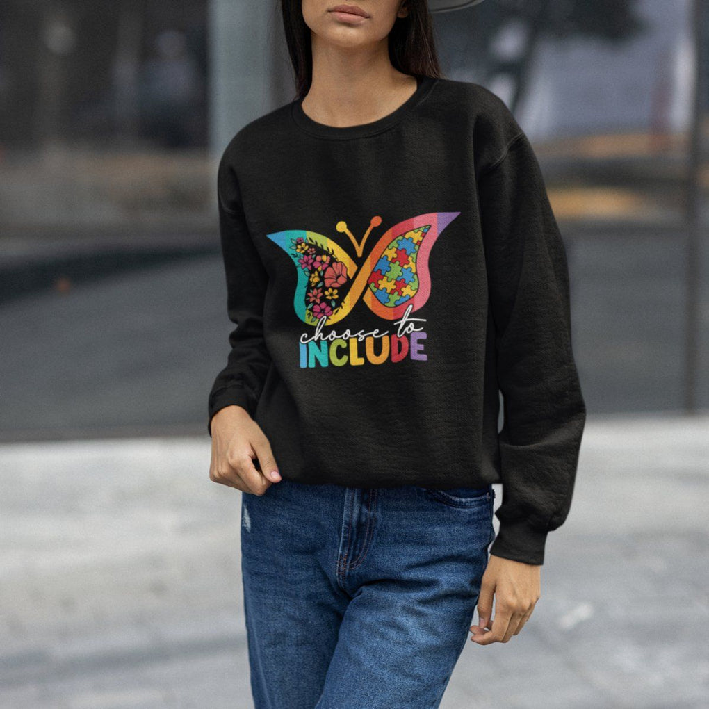 Autism Acceptance Sweatshirt Choose To Include Spectrum Neurodiversity Floral Butterfly TS02 Printyourwear