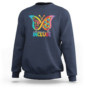 Autism Acceptance Sweatshirt Choose To Include Spectrum Neurodiversity Floral Butterfly TS02 Navy Printyourwear