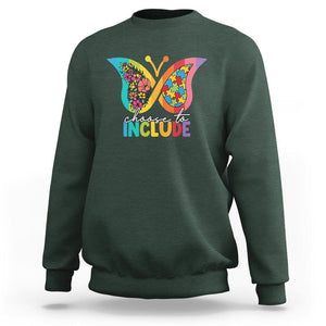 Autism Acceptance Sweatshirt Choose To Include Spectrum Neurodiversity Floral Butterfly TS02 Dark Forest Green Printyourwear