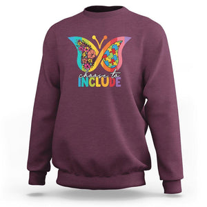 Autism Acceptance Sweatshirt Choose To Include Spectrum Neurodiversity Floral Butterfly TS02 Maroon Printyourwear