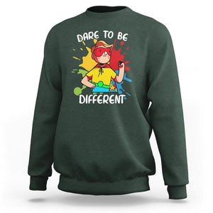 Autism Acceptance Sweatshirt Dare To Be Different Love Support Autistic Boys TS02 Dark Forest Green Printyourwear