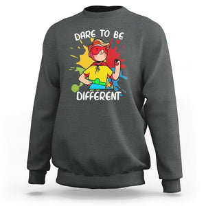 Autism Acceptance Sweatshirt Dare To Be Different Love Support Autistic Boys TS02 Dark Heather Printyourwear