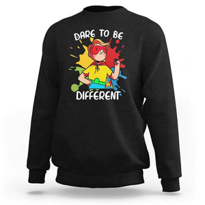 Autism Acceptance Sweatshirt Dare To Be Different Love Support Autistic Boys TS02 Black Printyourwear