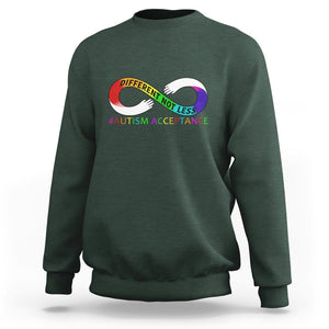 Autism Acceptance Sweatshirt Different Not Less Spectrum Rainbow Infinity TS02 Dark Forest Green Printyourwear