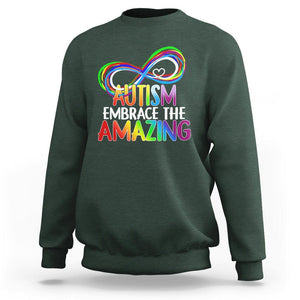 Autism Acceptance Sweatshirt Embrace The Amazing Spectrum Rainbow Infinity Symbol TS02 Dark Forest Green Printyourwear