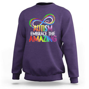 Autism Acceptance Sweatshirt Embrace The Amazing Spectrum Rainbow Infinity Symbol TS02 Purple Printyourwear