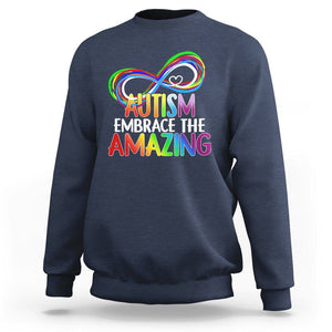 Autism Acceptance Sweatshirt Embrace The Amazing Spectrum Rainbow Infinity Symbol TS02 Navy Printyourwear