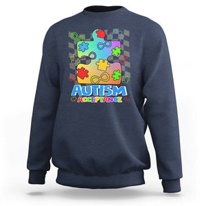 Autism Acceptance Sweatshirt Retro Groovy Puzzle Piece Spectrum Rainbow Infinity Symbol TS02 Navy Printyourwear