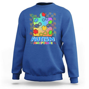 Autism Acceptance Sweatshirt Retro Groovy Puzzle Piece Spectrum Rainbow Infinity Symbol TS02 Royal Blue Printyourwear