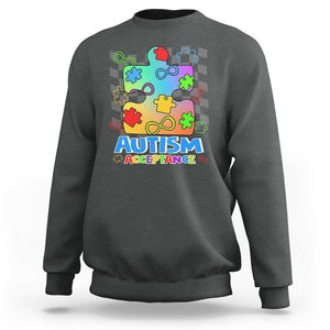 Autism Acceptance Sweatshirt Retro Groovy Puzzle Piece Spectrum Rainbow Infinity Symbol TS02 Dark Heather Printyourwear