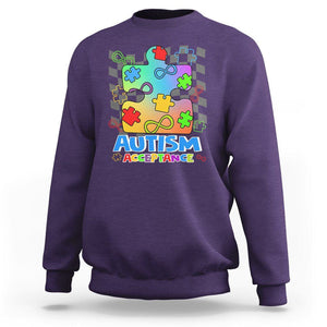 Autism Acceptance Sweatshirt Retro Groovy Puzzle Piece Spectrum Rainbow Infinity Symbol TS02 Purple Printyourwear