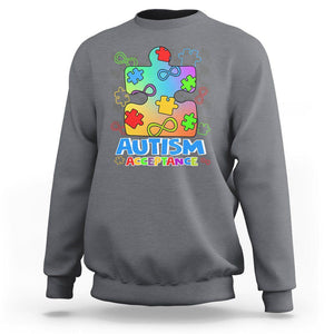 Autism Acceptance Sweatshirt Retro Groovy Puzzle Piece Spectrum Rainbow Infinity Symbol TS02 Charcoal Printyourwear