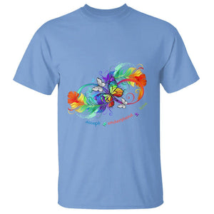 Autism Acceptance T Shirt Accept Understand Love Rainbow Infinity With Butterfly Feathers TS01 Carolina Blue Printyourwear