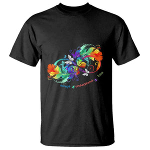 Autism Acceptance T Shirt Accept Understand Love Rainbow Infinity With Butterfly Feathers TS01 Black Printyourwear