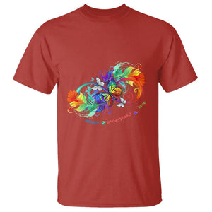 Autism Acceptance T Shirt Accept Understand Love Rainbow Infinity With Butterfly Feathers TS01 Red Printyourwear