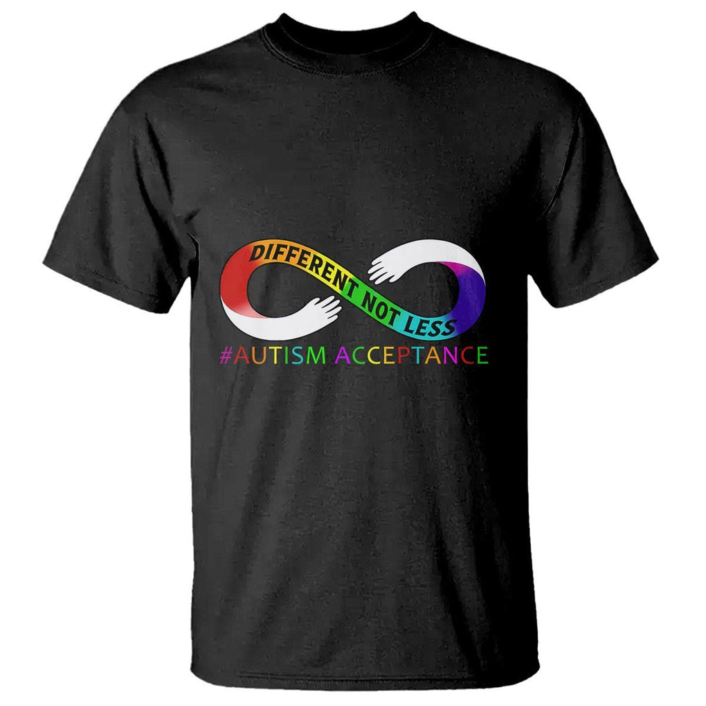 Autism Acceptance T Shirt Different Not Less Spectrum Rainbow Infinity TS02 Black Printyourwear