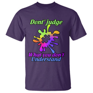 Autism Acceptance T Shirt Don't Judge What You Don't Understand Puzzle Piece TS02 Purple Printyourwear