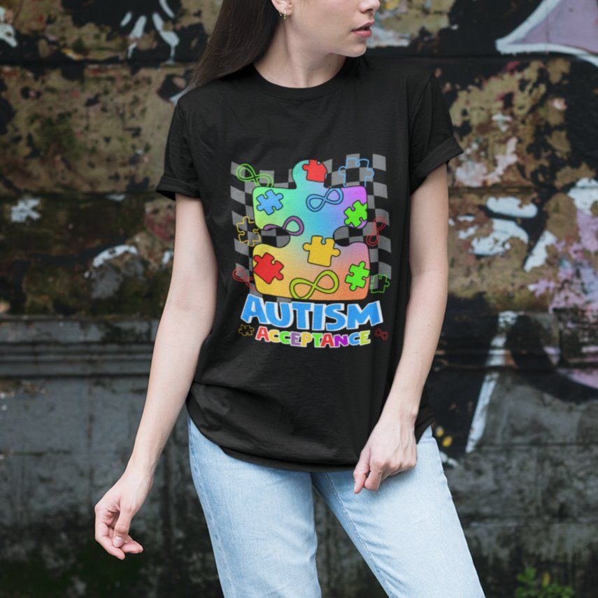 Autism Acceptance T Shirt Retro Groovy Puzzle Piece Spectrum Rainbow Infinity Symbol TS02 Printyourwear