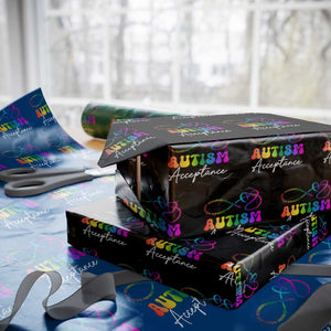 Autism Acceptance Wrapping Paper Roll Advocate Educate Accomodate Include Rainbow Infinity Symbol TS02 Black Print Your Wear
