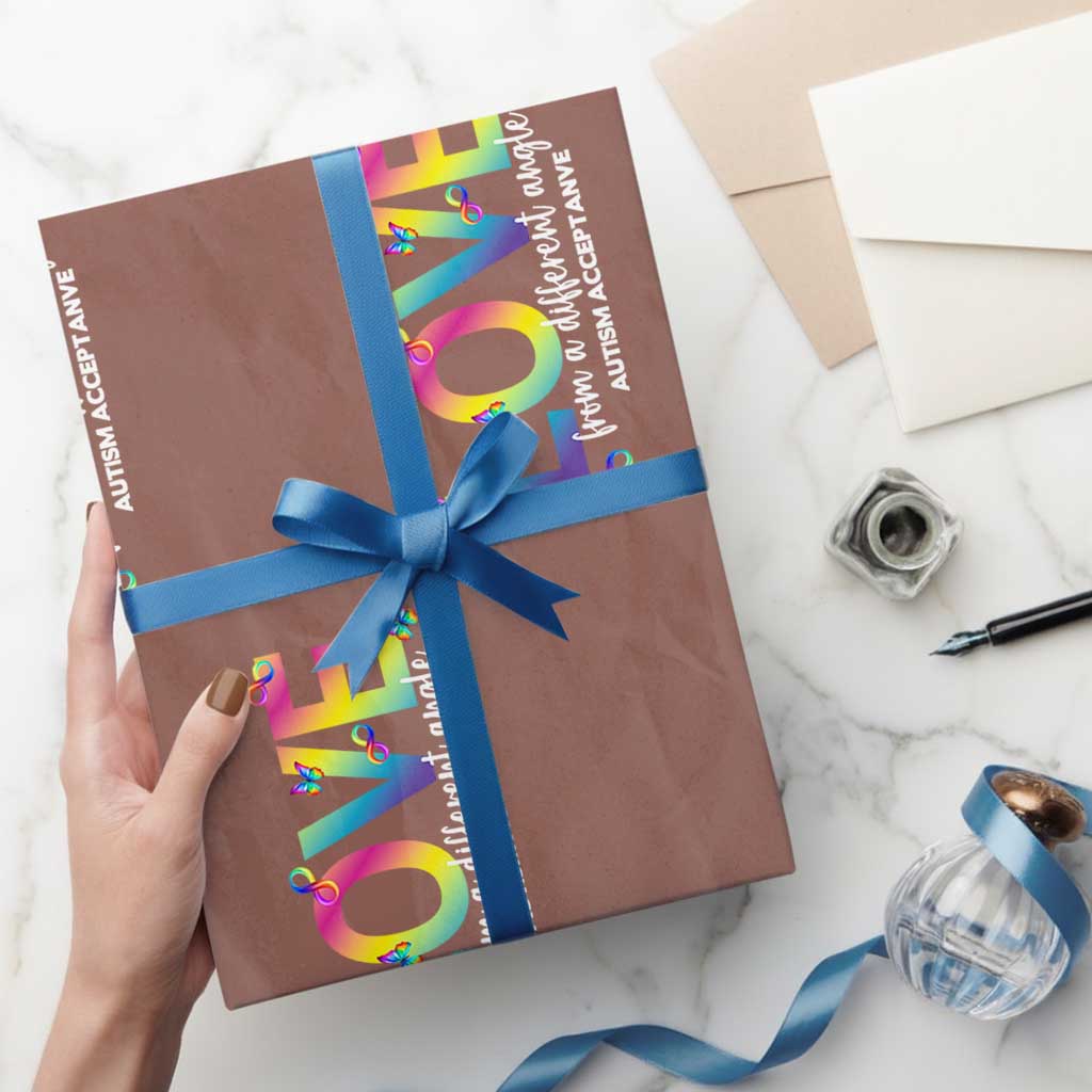 Autism Acceptance Wrapping Paper Roll Love From a Different Angle Rainbow Infinity TS02 Mocha Print Your Wear