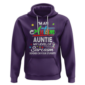 Autism Aunt Hoodie I'm An Autism Auntie My Level Of Sarcams Depends On Your Stupidity Spectrum Ribbon TS01 Purple Printyourwear