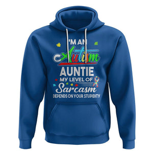 Autism Aunt Hoodie I'm An Autism Auntie My Level Of Sarcams Depends On Your Stupidity Spectrum Ribbon TS01 Royal Blue Printyourwear