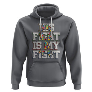 Autism Awarenees Hoodie His Fight Is My Fight Puzzle Ribbon TS01 Charcoal Printyourwear