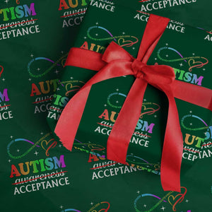 Autism Awareness Acceptance Wrapping Paper Roll Advocate Educate Accommodate Include Infinity Symbol TS11 Green Print Your Wear
