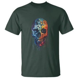 Autism Awareness Cool Puzzle Skull T Shirt TS09 Dark Forest Green Printyourwear