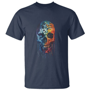 Autism Awareness Cool Puzzle Skull T Shirt TS09 Navy Printyourwear