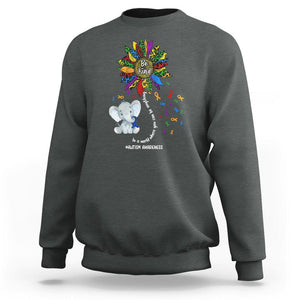 Autism Awareness Elephant Sweatshirt In A World Where You Can Be Anything Be Kind Colorful Sunflower Ribbon TS02 Dark Heather Printyourwear